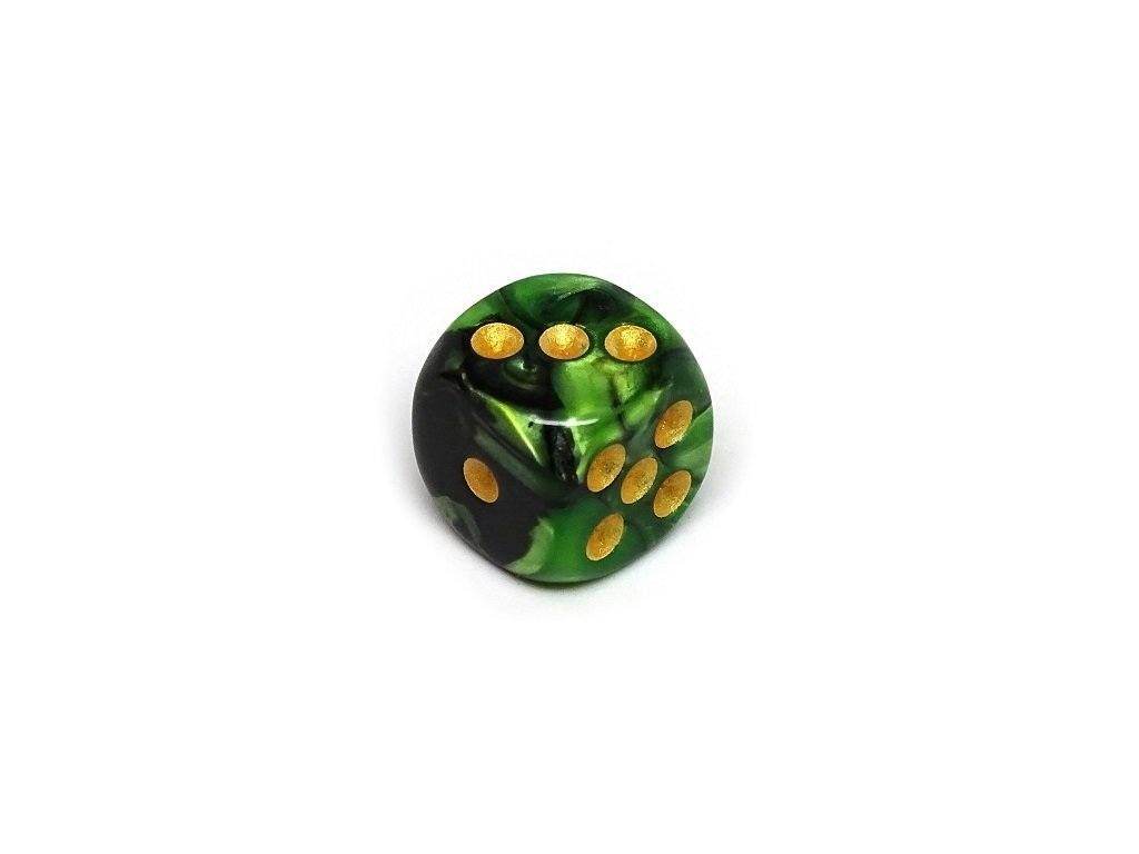 12mm D6 Dice - Green and Black Swirl - 25 Count Bag -