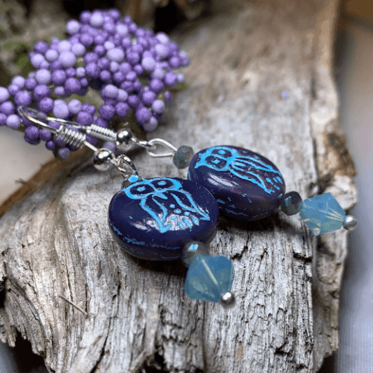 Mystical Blue Owl Earrings -