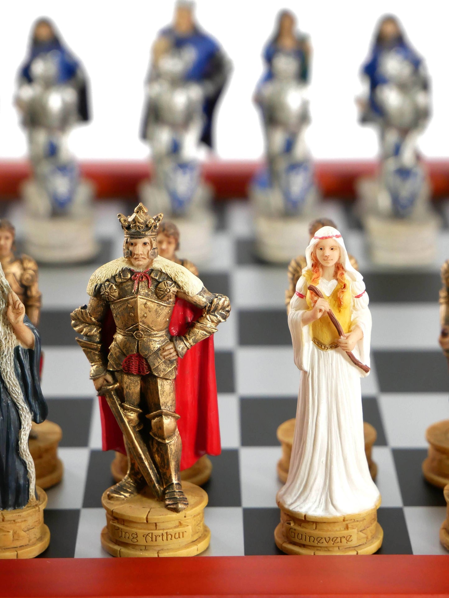 Chess Set - King Arthur Resin Chessmen on Cherry Chest -