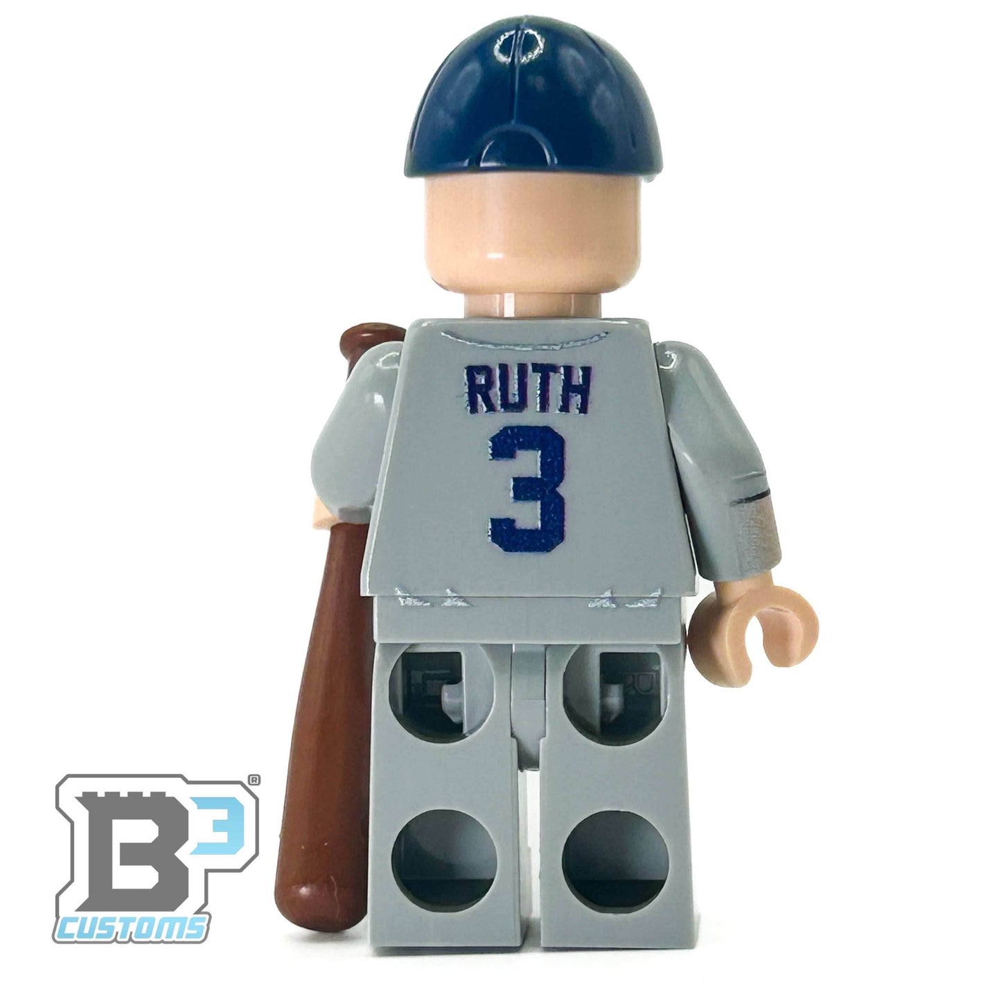 #3 Ruth NY Baseball Player Minifig made using LEGO parts -