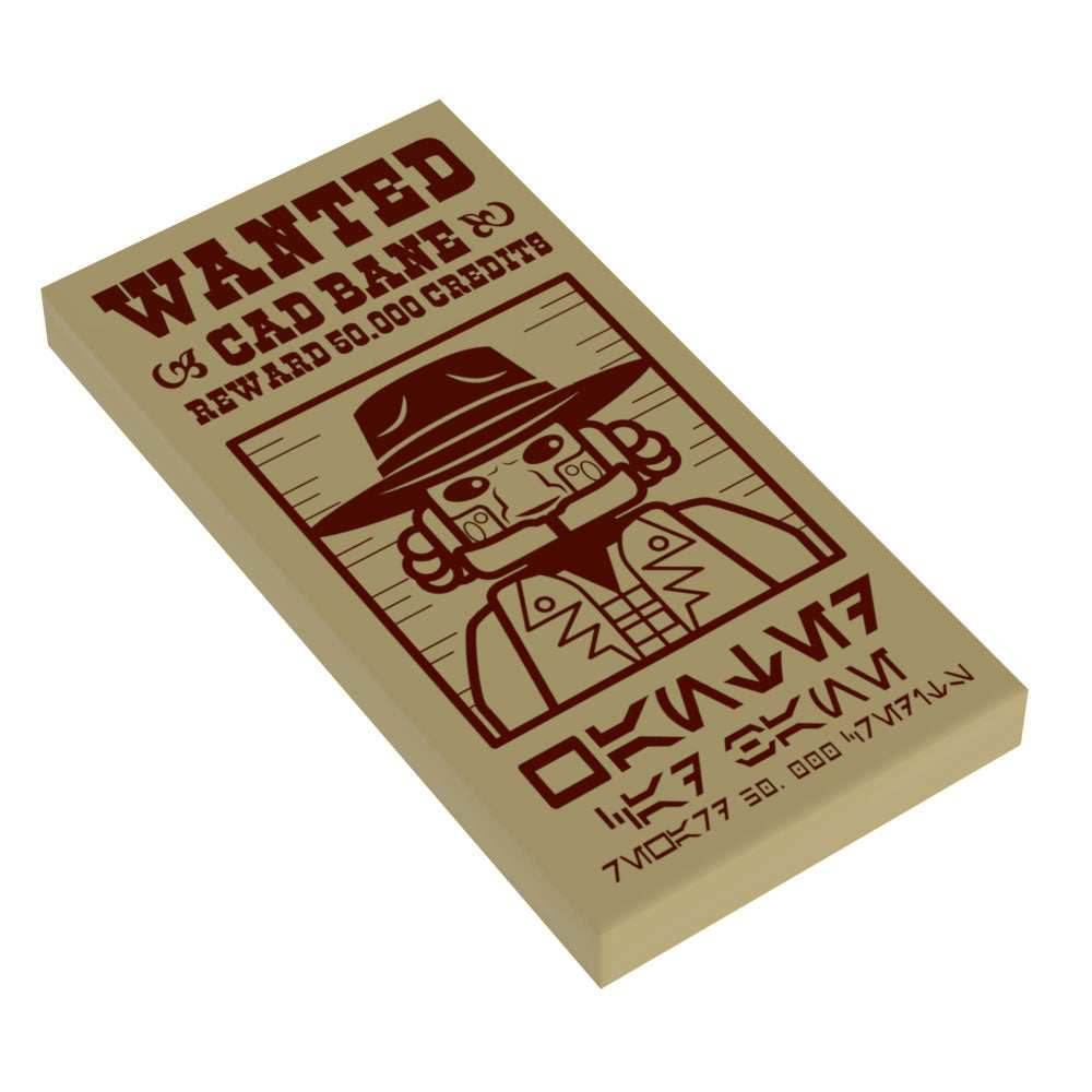 Cad Bane Wanted Poster (2x4 Tile) made using LEGO parts - B3 Customs -