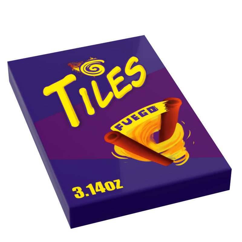 Spicy Chip Tiles Fuego Minifig Snack (2x3 Tile) made using LEGO parts - B3 Customs -