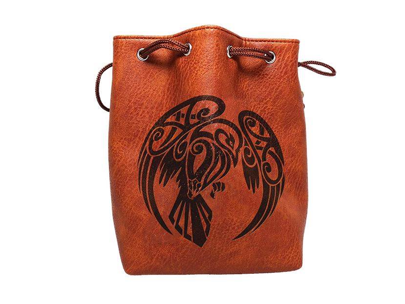 Brown Leather Lite Raven Design Self-Standing Large Dice Bag -