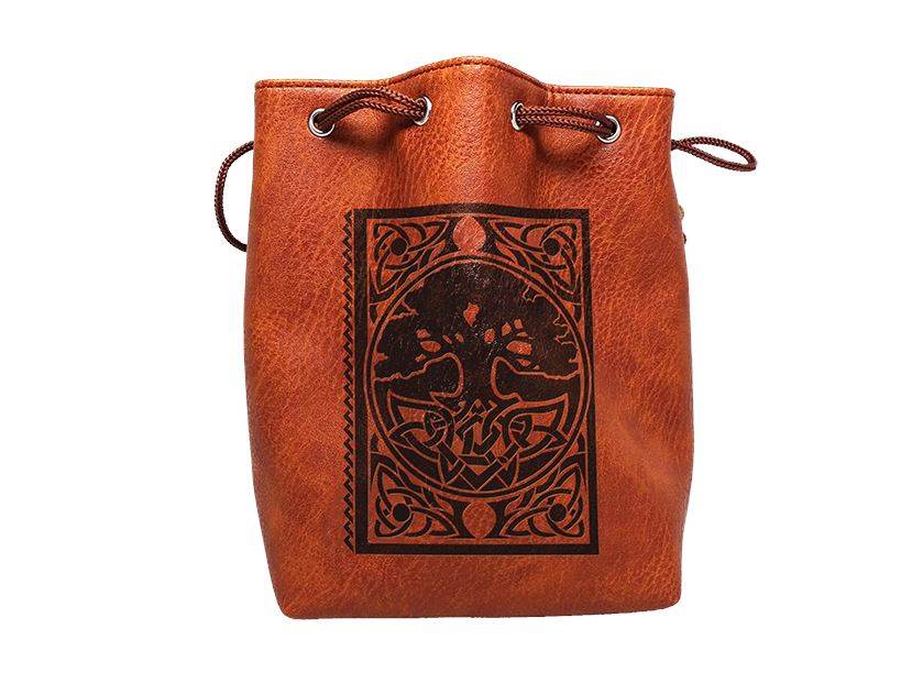 Brown Leather Lite Spell Book Design Self-Standing Large Dice Bag -