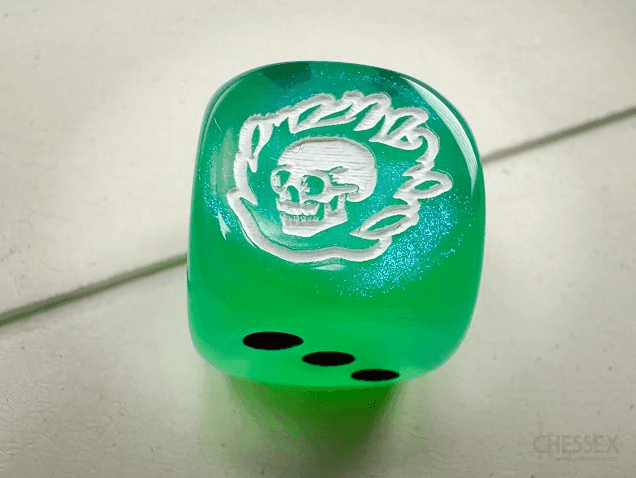 Skull in Flame d6 (Dice colors are filled at random) | Pipped Dice 16mm -