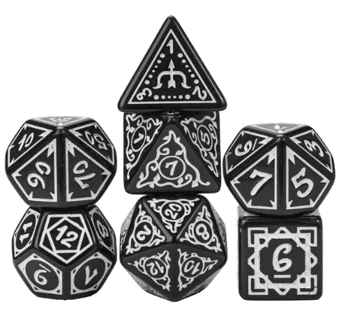 White Druid Pattern 7-Dice Set DND RPG Dice Black Druid Dice Set -