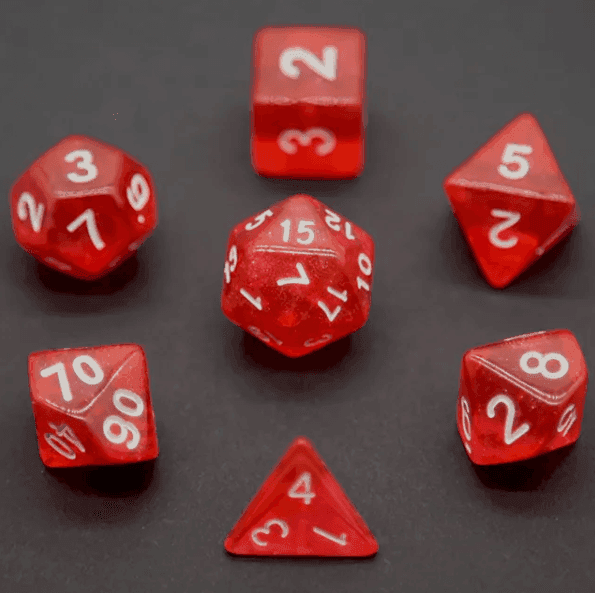 Radiant Ruby Red Polyhedral Dice Set | 7-Dice Red Set with Subtle Glitter -