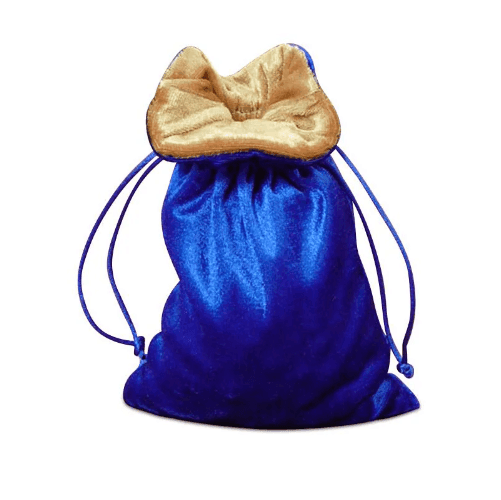Large Blue Velvet Gift Bag RPG Game Dice Bag w/ GOLD Velvet Lining Counter Pouch -
