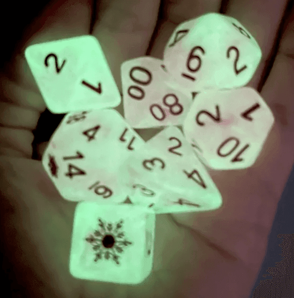Pink Blizzard's Kiss: Snowflake D&D 7-Dice Set w/Snowflake Emblem -