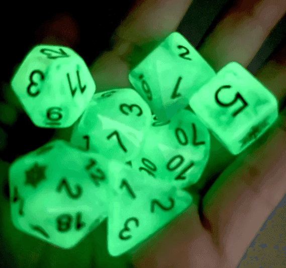Emerald Blizzard: Green Snowflake D&D 7-Dice Set w/Snowflake Emblem -