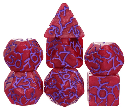 Crimson Twilight Veil Crackle Nexus: 7-Dice RPG Set -