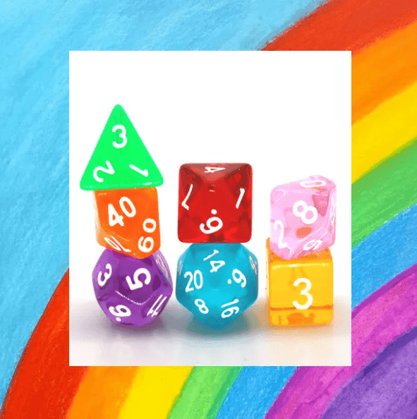 Mixed Rainbow 7-Dice Set w/White Numbers Dnd Dice Set -