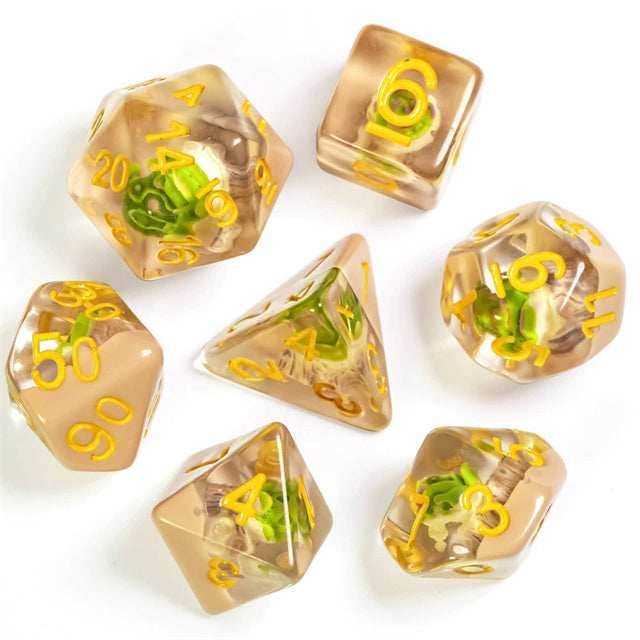 Potted Succulent 7-Dice Set w/Yellow Numbers Dnd Dice Set -