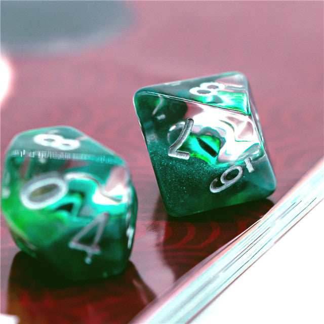 Green Demon Eye Dragon Eye Dice 7-Dice Set Resin Dungeons and Dragons Dice -
