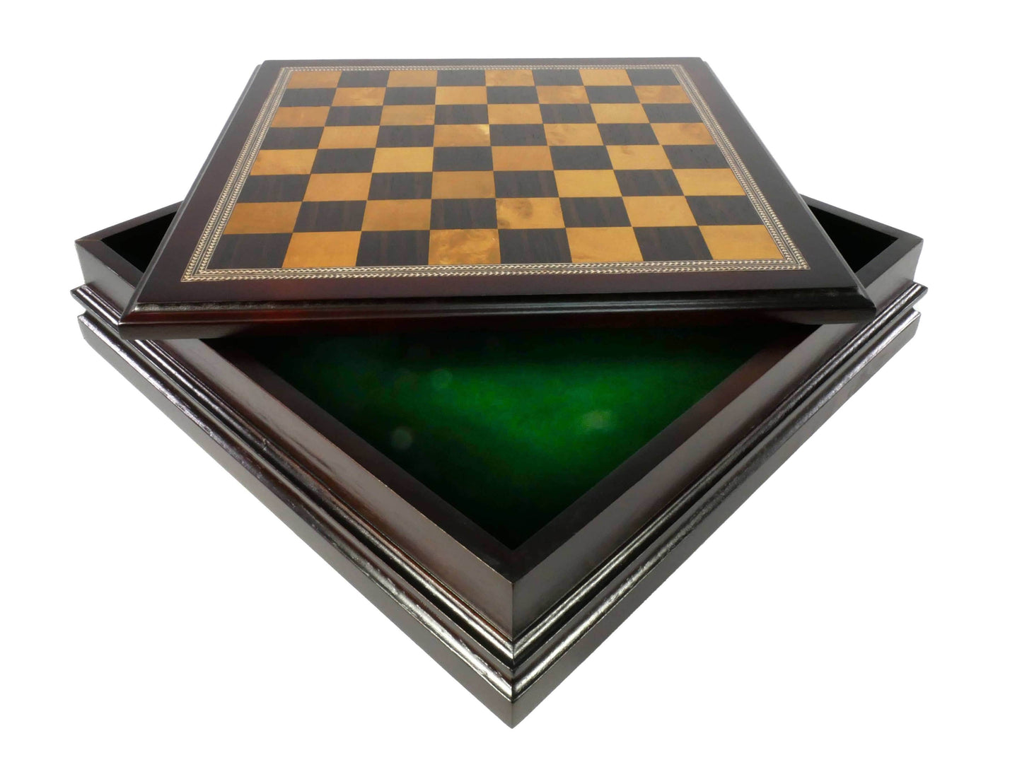 Chess Set - Metal Staunton Chessmen in Wood Chest -