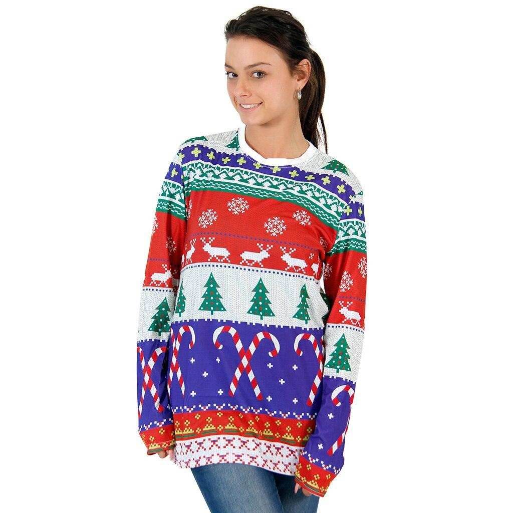 Festive Candy Canes Pattern Ugly Christmas T-Shirt - XS