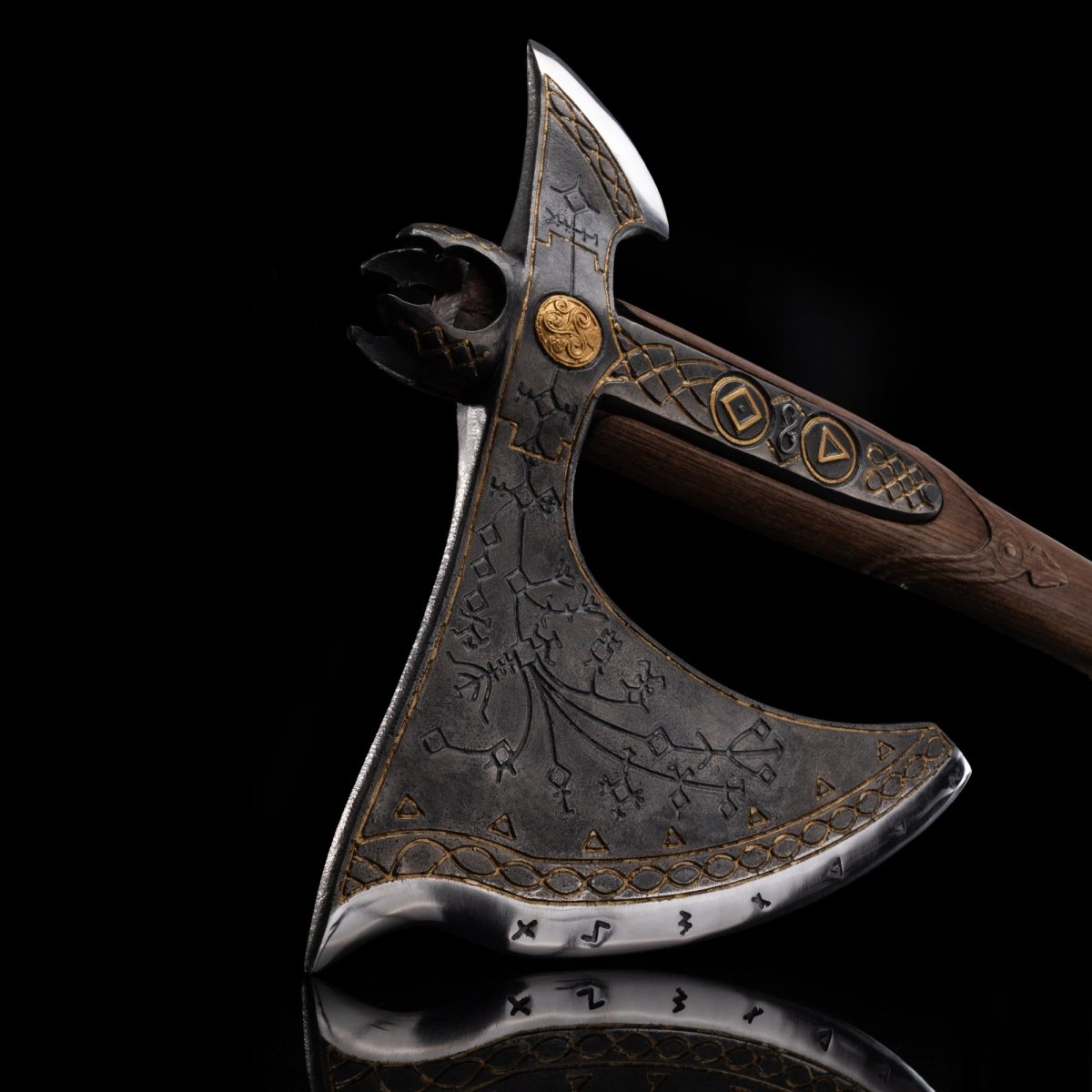 Handcrafted Leviathan axe with leather cover and glow in the dark runes