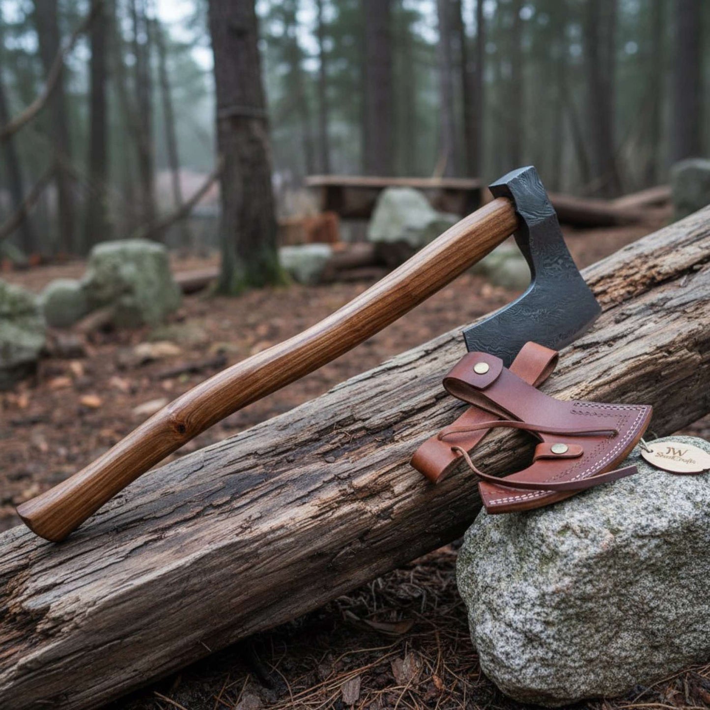 Hand-forged Damascus Bearded Axe for Bushcraft & Trail Work