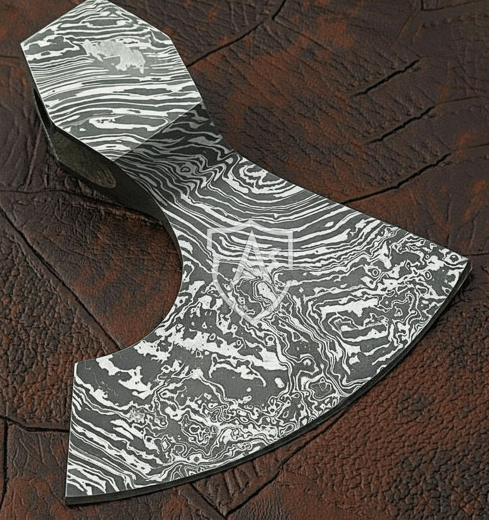 Handmade Damascus Steel Blank Axe Head – Pattern Welded Viking Tomahawk Head for Custom Handle Builds | JW SteelCrafts