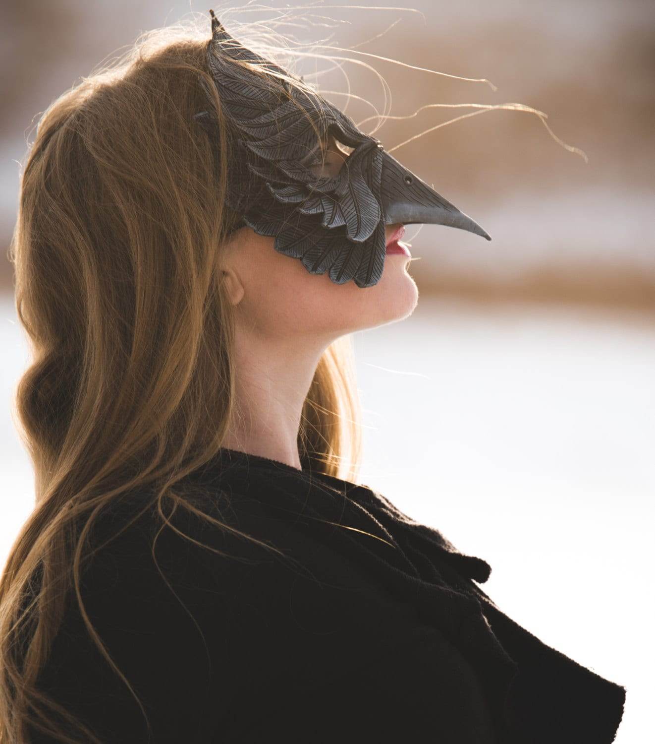 Black Raven Handmade Genuine Leather Mask -