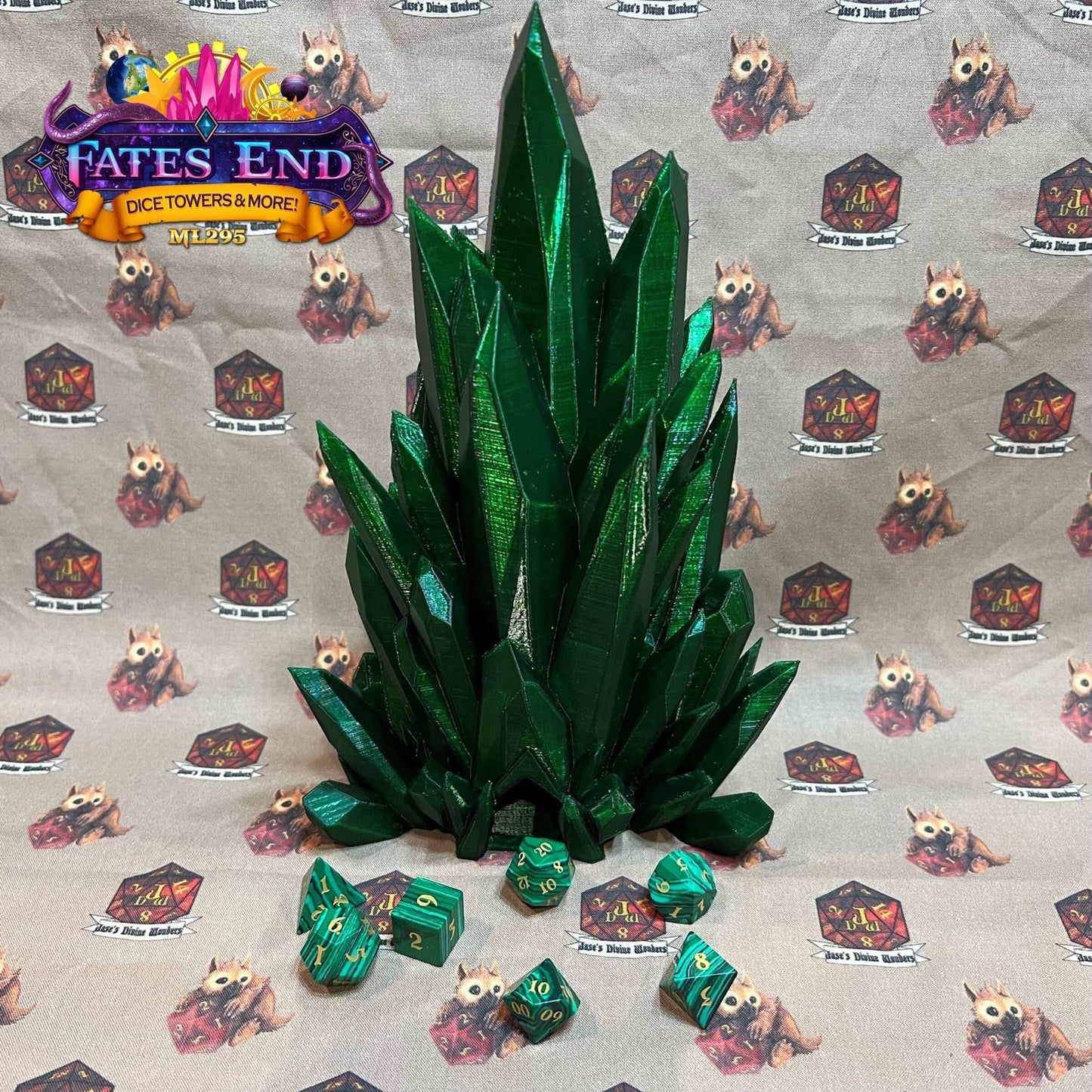 Fates End Crystal Dice Tower - Green Bronze / Without Tray