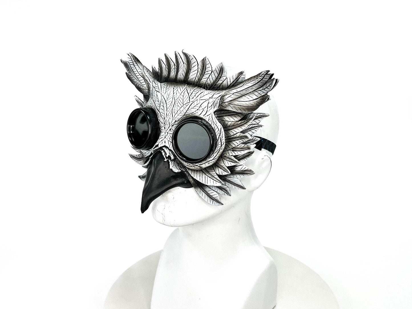 White Horned Owl Goggles Handmade Genuine Leather Mask -