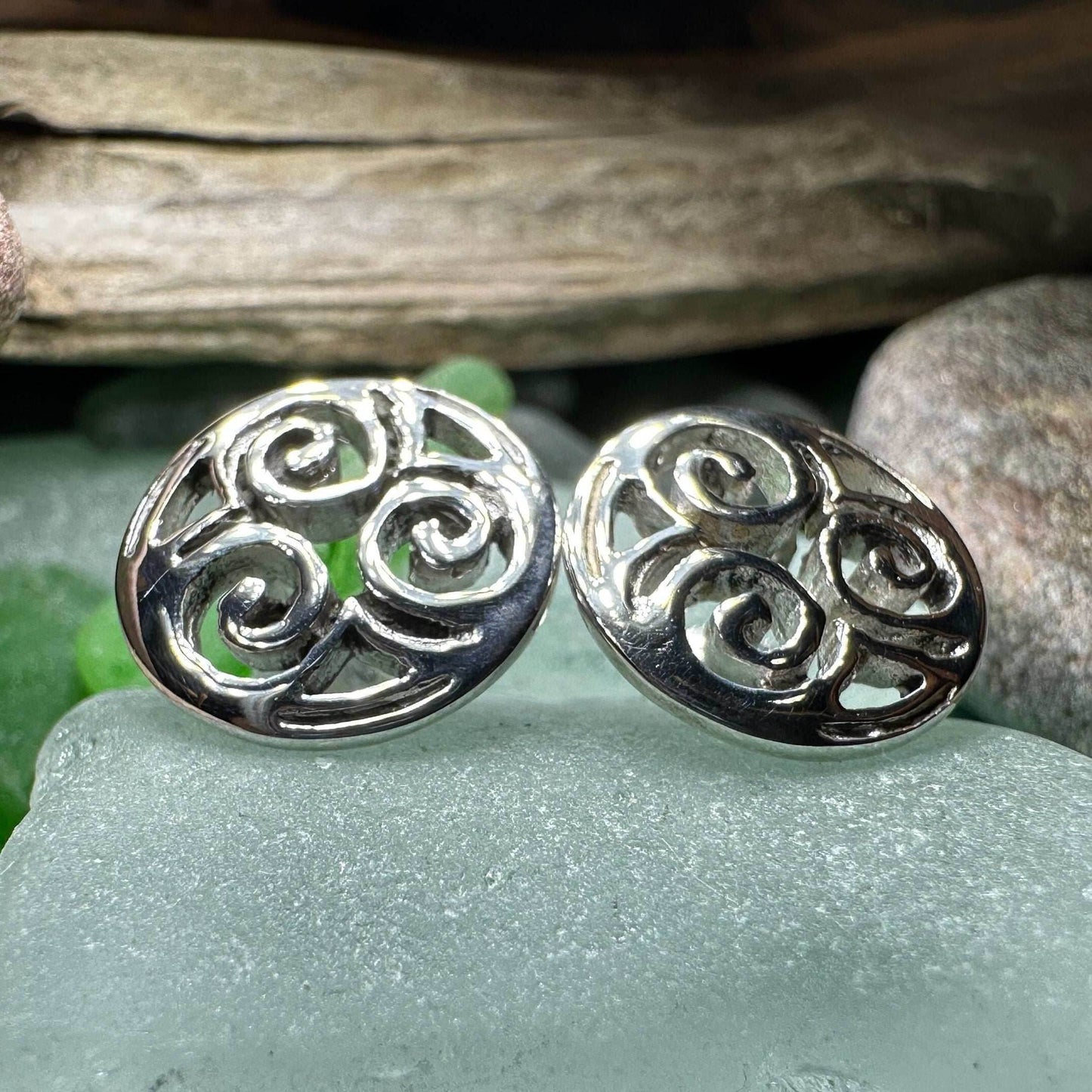 Siofra Celtic Triple Spiral Post Earrings -