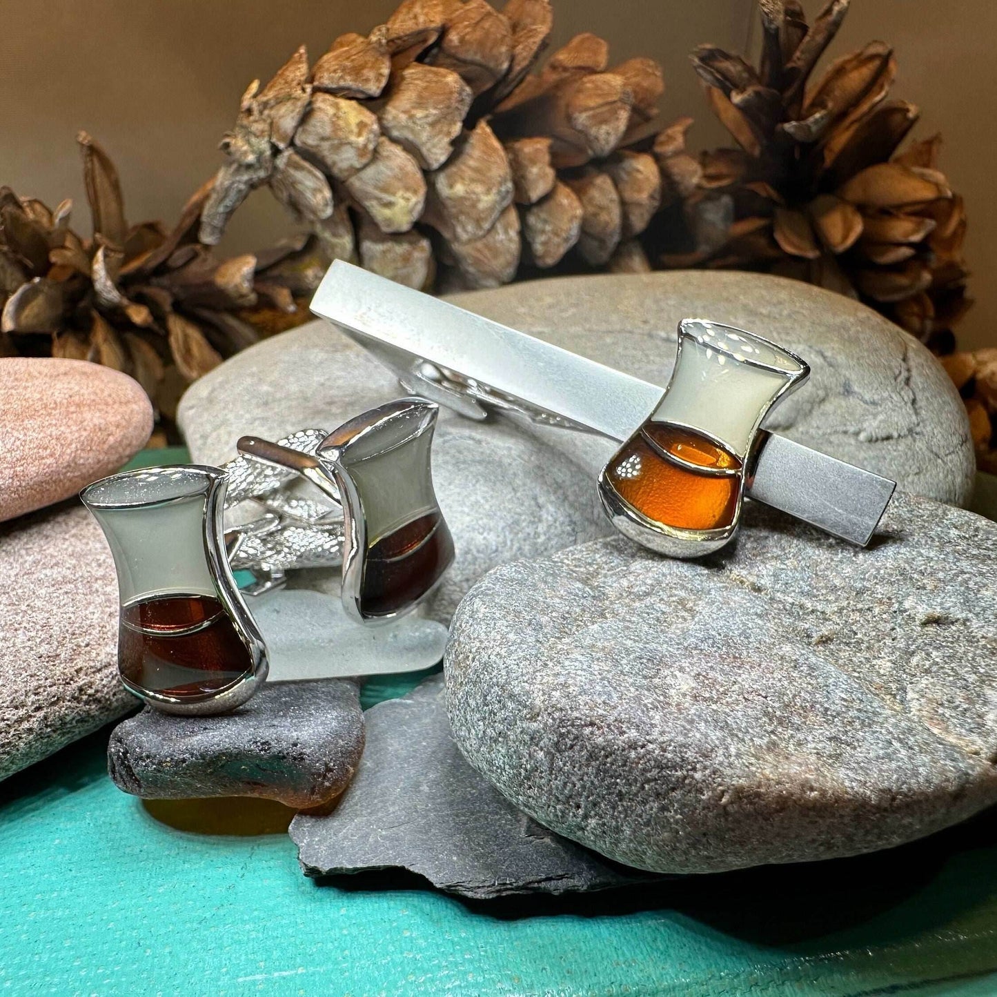 Scotch Whisky Cuff Links & Tie Clip Set -