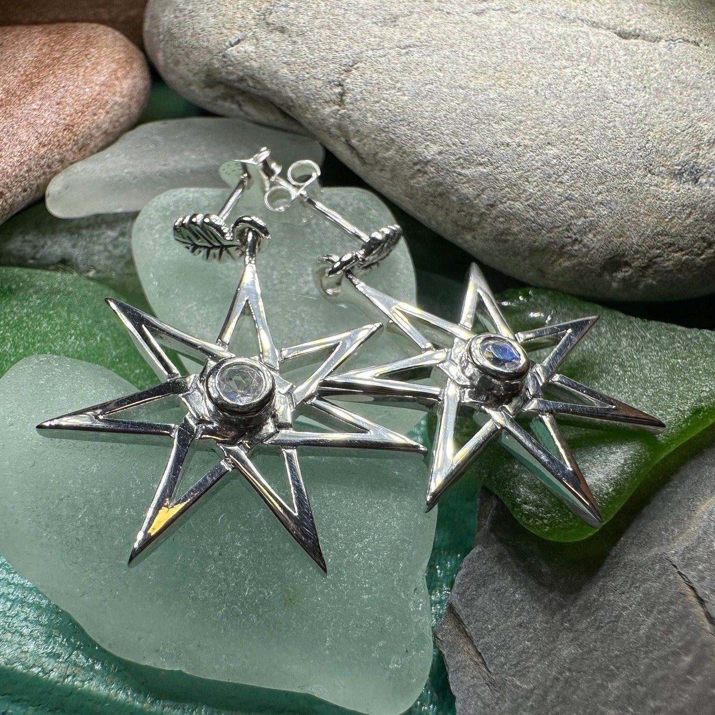 Elven Star Moonstone Earrings -