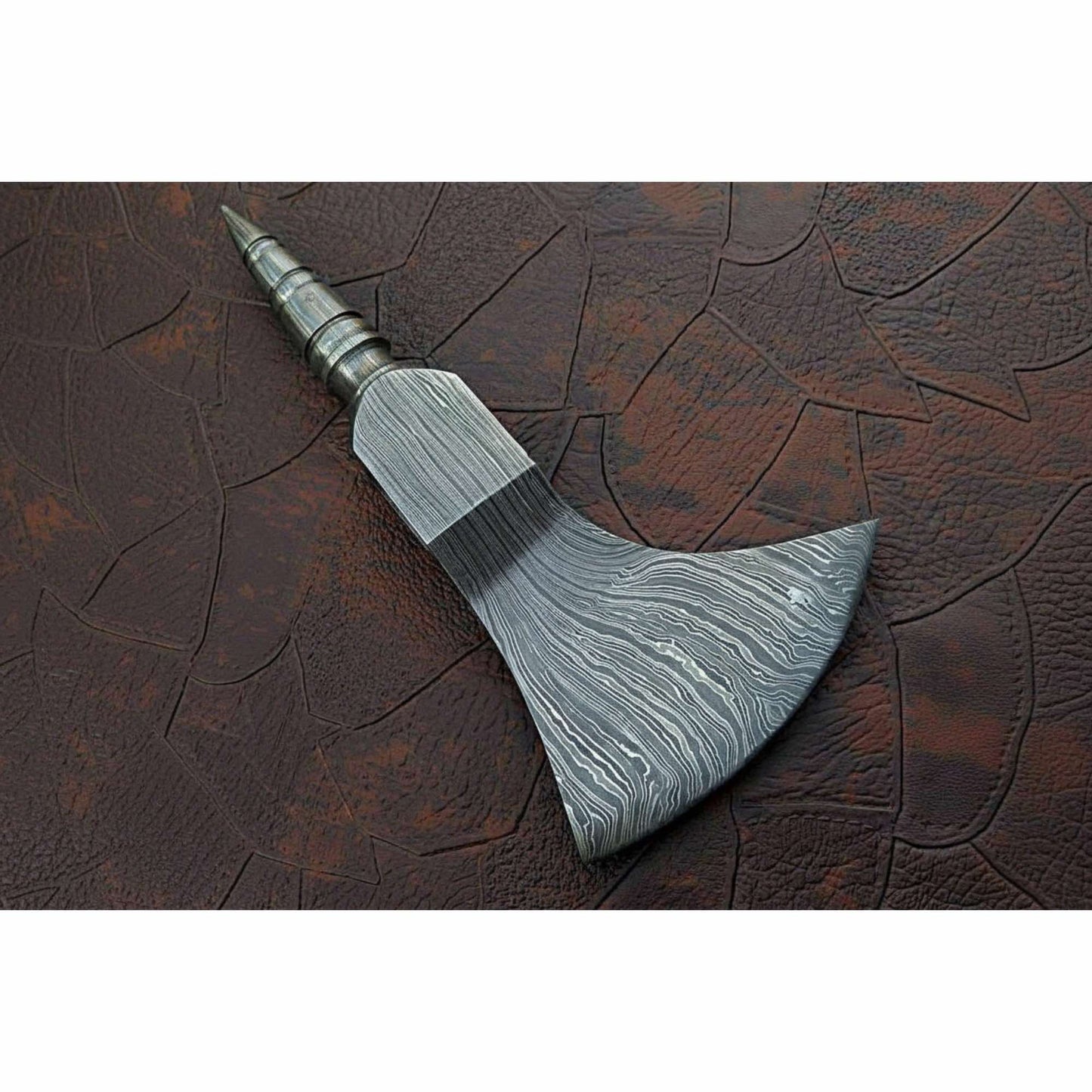 Damascus Crescent Camp Axe Head with Deep Sweep Edge