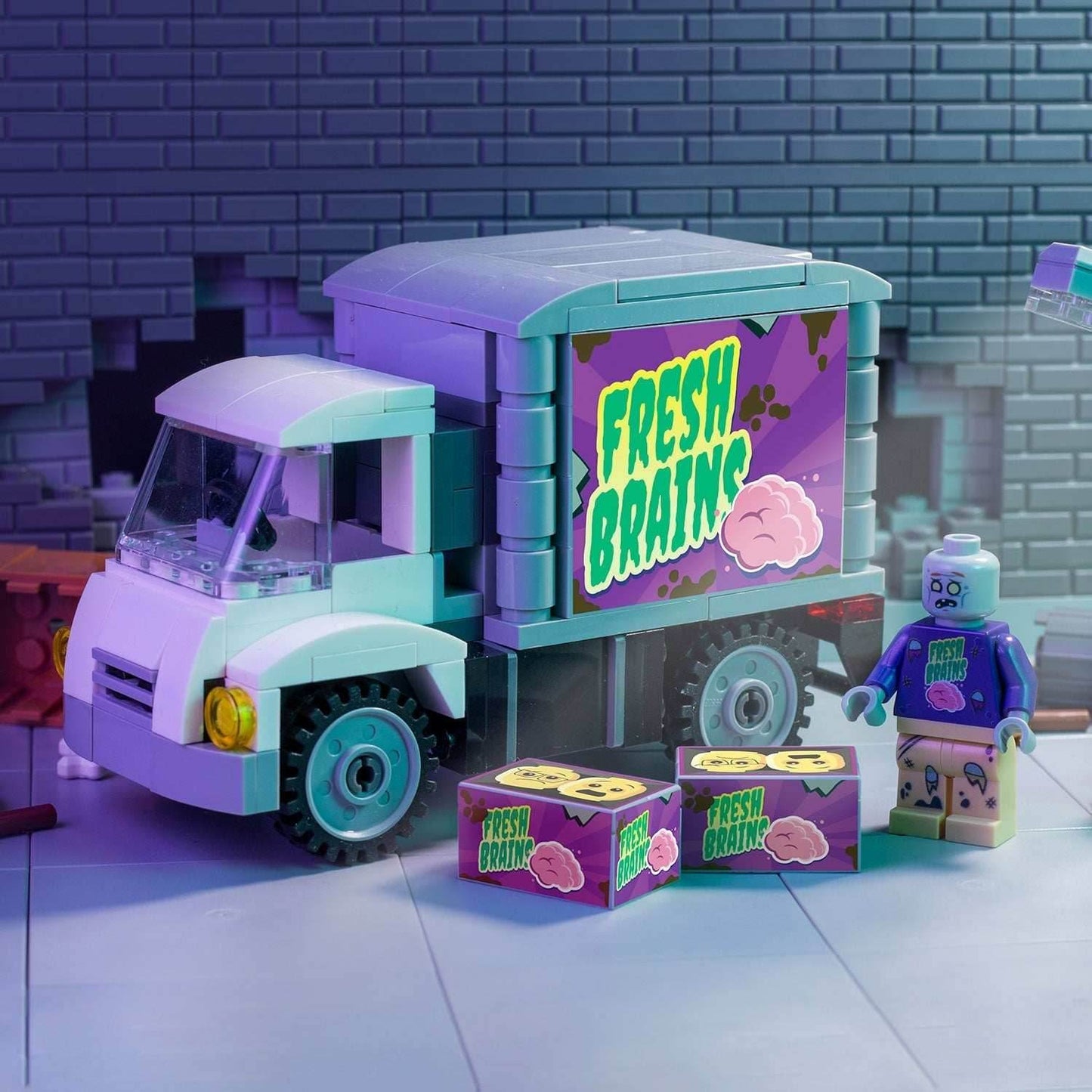 Fresh Brains Zombie Delivery Truck w/ Custom Minifig made using LEGO parts - B3 Customs -