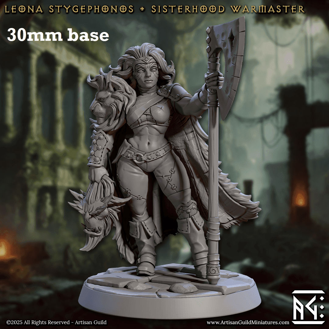 Leona Stygephonos, Sisterhood Warmaster (Female Human Barbarian) -