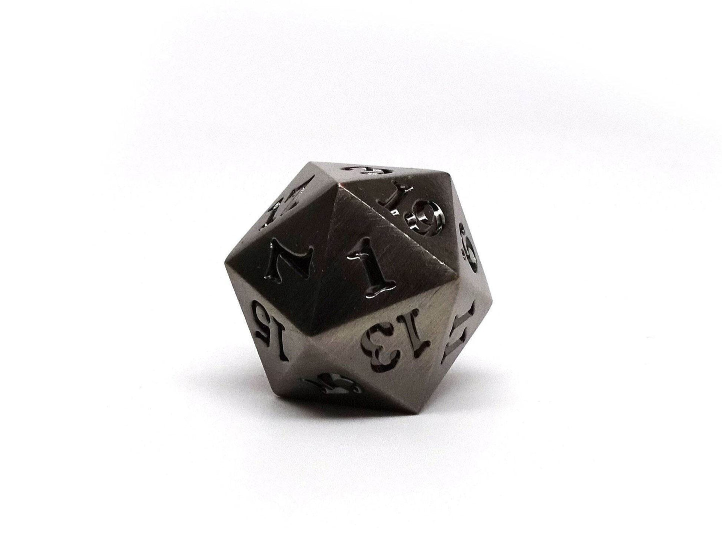 Legendary Silver D20 Dice - Metal Single 20 Sided Dice -
