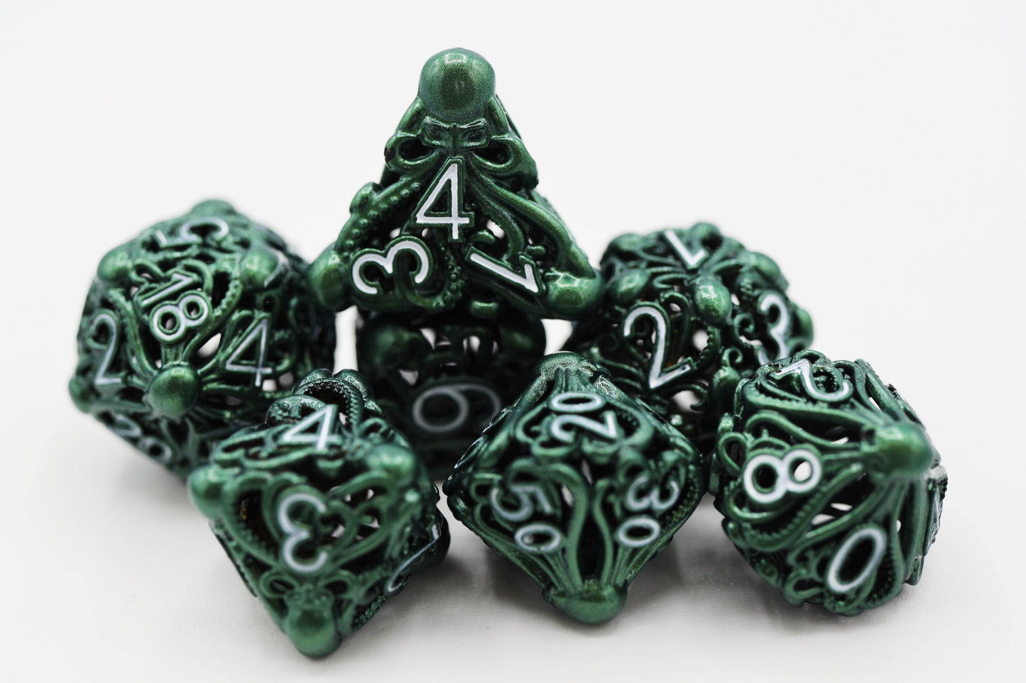 Mind Eater: Green - Hollow Metal RPG Dice Set -