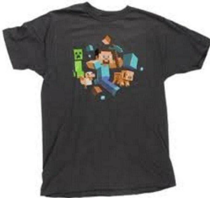 Minecraft Game Steve Run Away! Creeper Glow in the Dark T-Shirt - S
