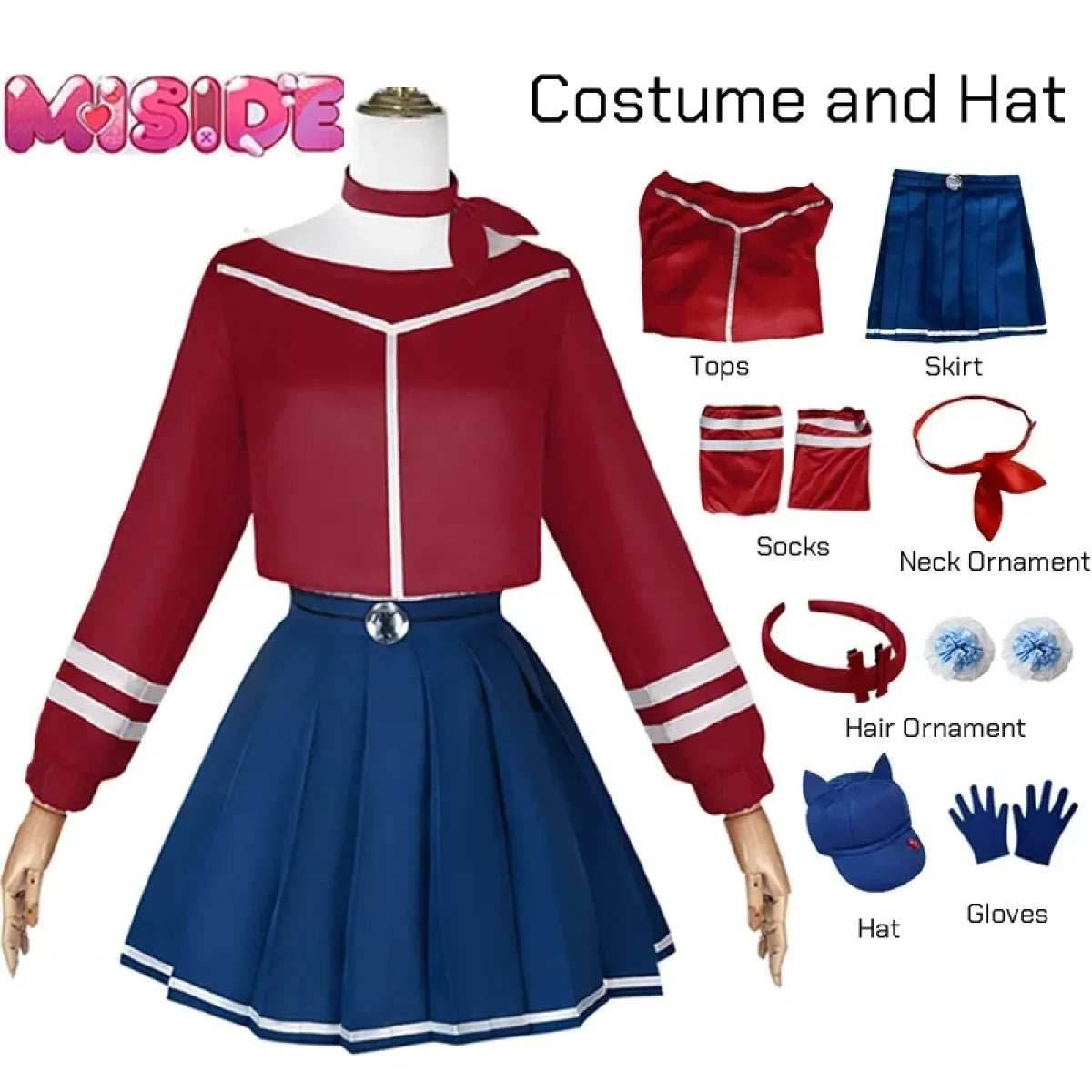 Mita Mira Cosplay School Uniform โ MiSide Yandere JK Set for Girls & Women - Costume 9Pcs Set / XL