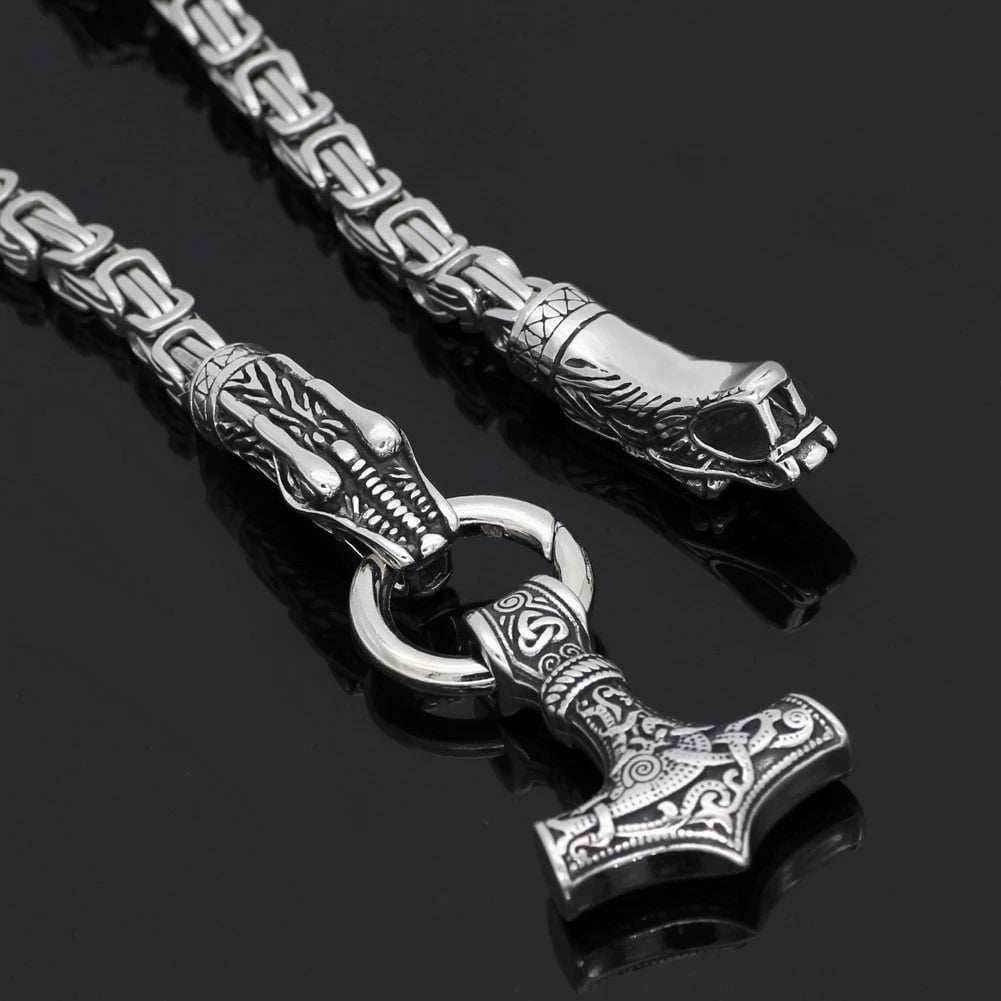 Vikings Fenrir Mjolnir Stainless Steel Necklace -