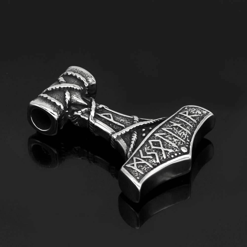 Vikings Thor's Hammer Rune Stainless Steel Necklace -