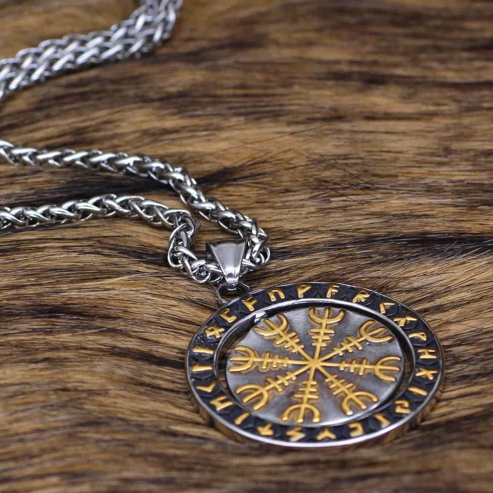 Vikings Helm of Awe Runic Stainless Steel Necklace -
