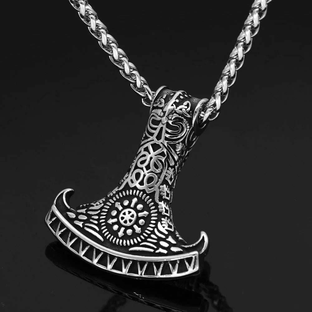 Vikings Raven in Mjolnir Stainless Steel Necklace -