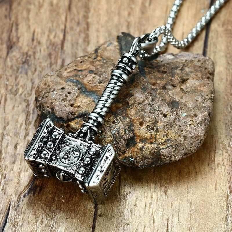 Vikings Thor's Hammer Stainless Steel Pendant Necklace -