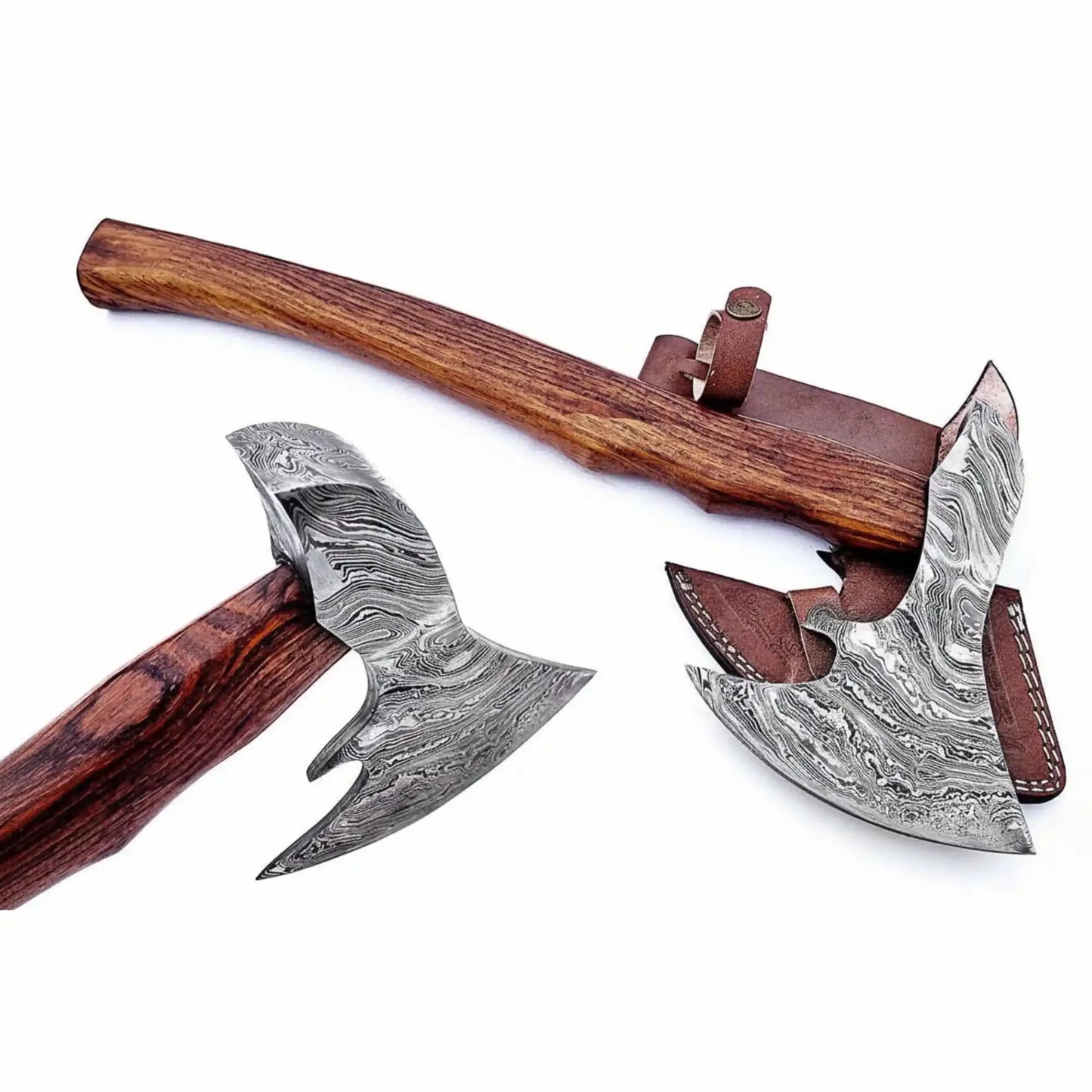 Traditional Scandinavian Skeggøx Utility Axe featuring Pattern-Welded Damascus Head and Oil-Finished Rosewood Haft