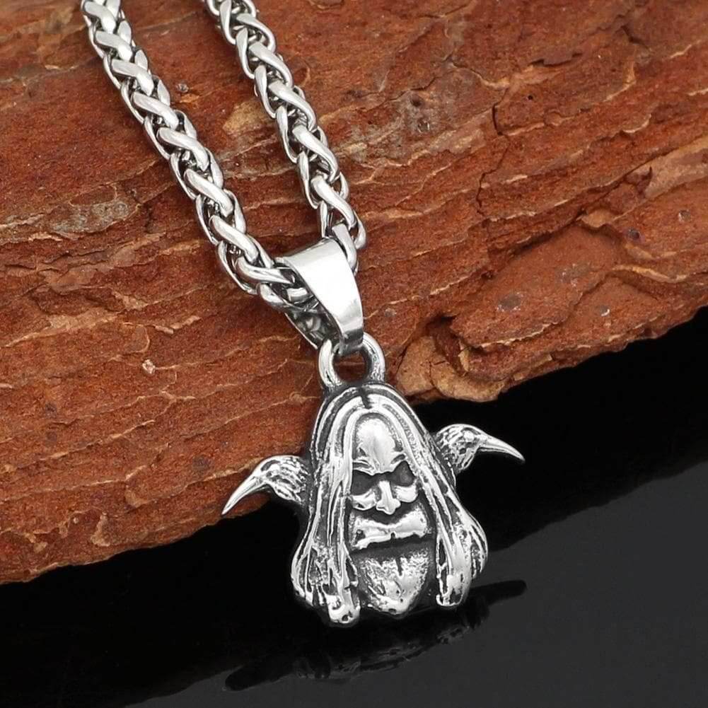 Vikings Odin and his Ravens Stainless Steel Necklace -