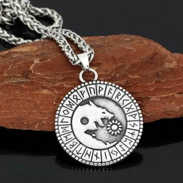Viking Wolf Fenrir Rune Necklace -