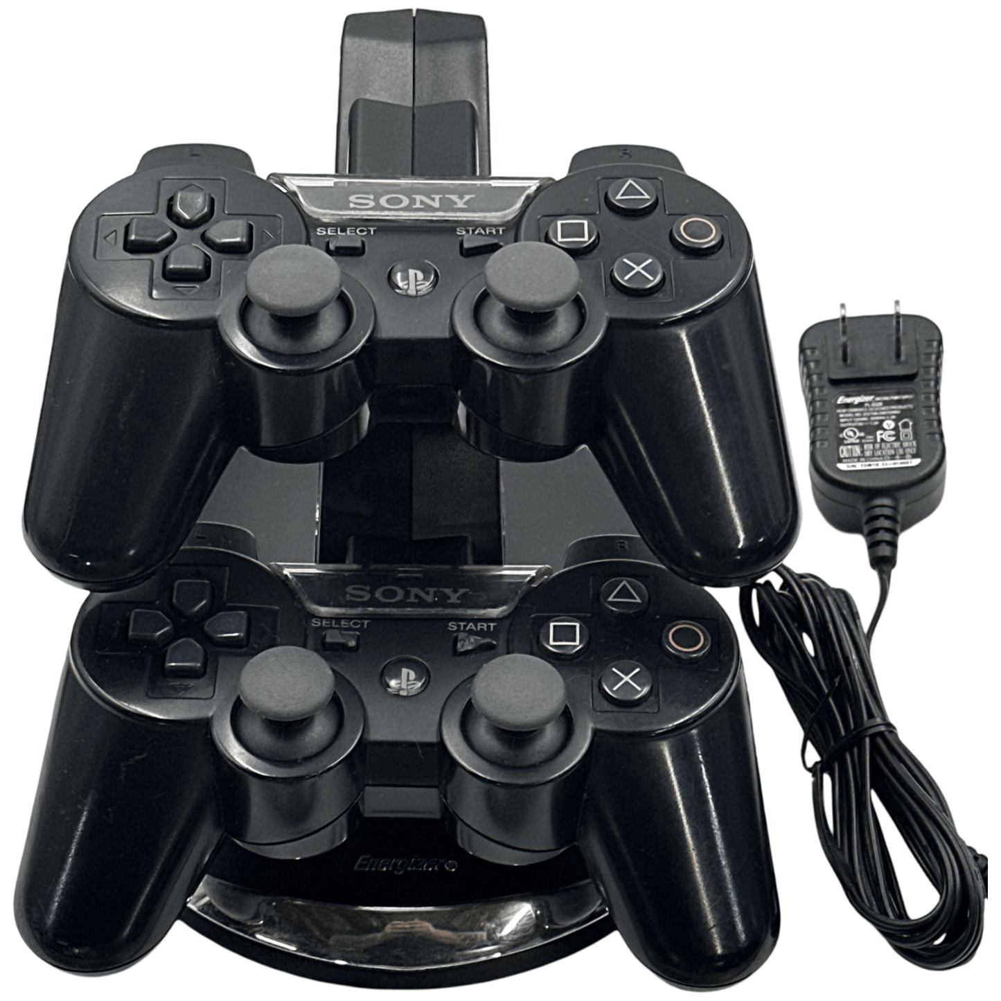Wireless SixAxis Dual Shock 3 Official-Controller - PlayStation 3 - 2 Black OEM Controllers with Energizer Charging Station