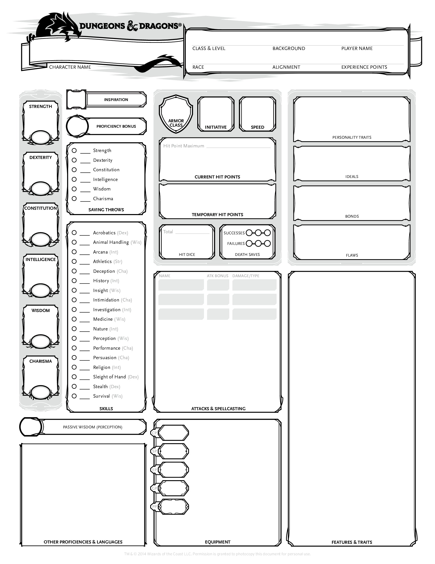 Characters sheets physical or pdf download