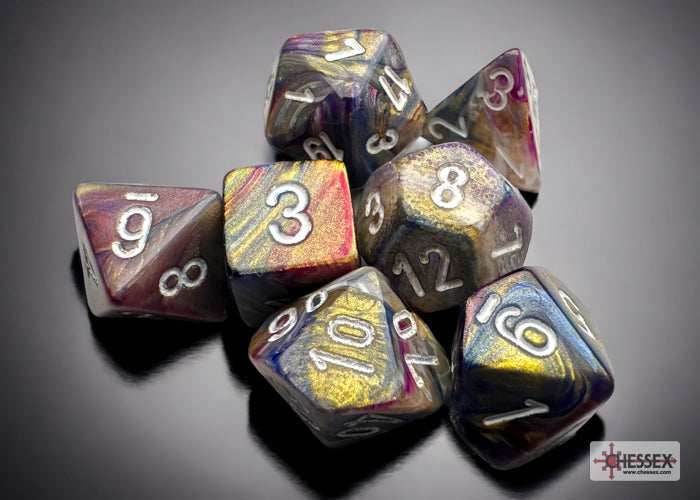 Festive Carousel/white Mini-Polyhedral 7-Die Set (Mini Poly Release 3) - 