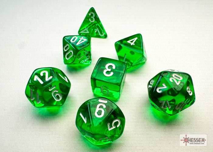 Translucent Green/white Mini-Polyhedral 7-Die Set (Mini Poly Release 3) - 