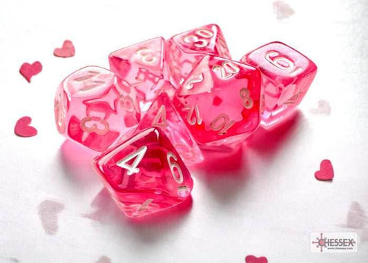 Translucent Pink/white Mini-Polyhedral 7-Die Set (Mini Poly Release 3) - 