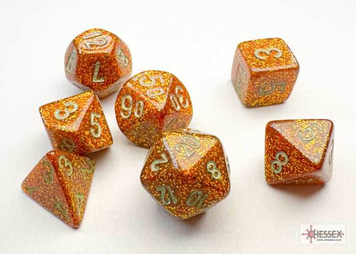 Glitter Gold/silver Mini-Polyhedral 7-Die Set (Mini Poly Release 3) - 